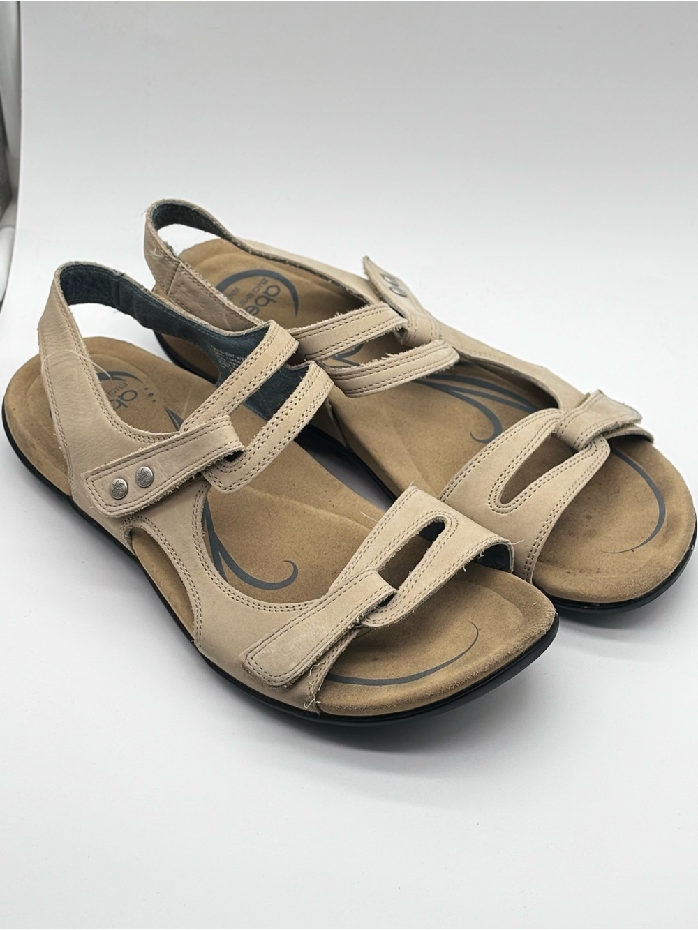Abeo Bio Crescent Comfort Sandals Womens 9N Narrow Tan Leather Walking Travel